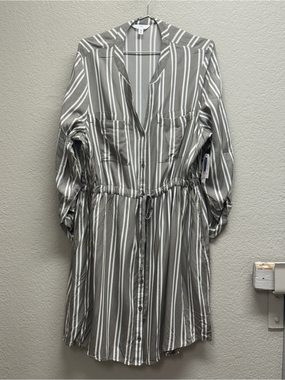 Time and Tru Gray and White Striped Button-Front Shirt Dress XXL pit 26”40” NWT